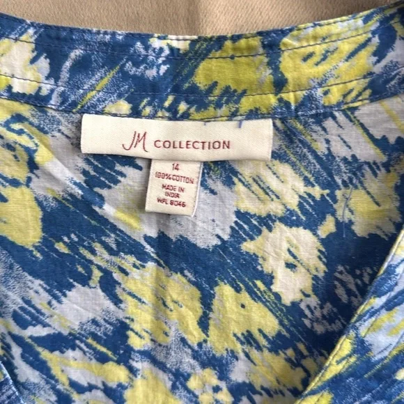 NWT JM Collection Blue Green Floral Cotton Tunic Top - Picture 4 of 4